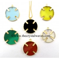 Mix Assorted Gemstone Viking's Cross Gold Electroplated Pendant